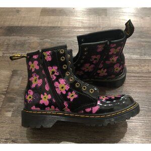 Dr. Martens 1460 8-Eye Patent Black Floral High Top Boot Youth Size US 2